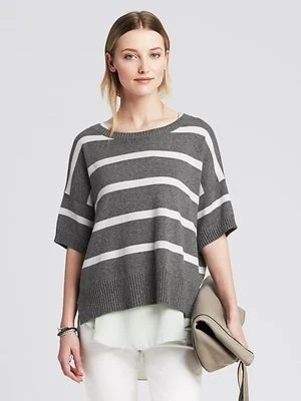 Banana Republic Intarsia Goodbye Sweater Cropped Grey S
